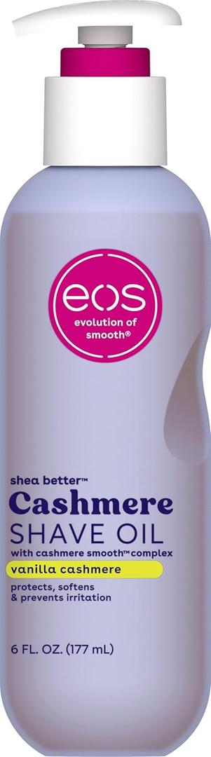 eos Cashmere Shave Oil Vanilla Cashmere, Moisturizing Shave Oil with Shea Butter & Glycerin, Helps Prevents Irritation & Razor Burn, Vegan, 6 fl oz