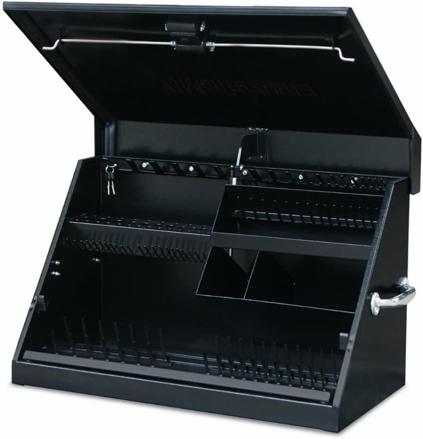 Montezuma  ME300B  30-Inch Portable TRIANGLE Toolbox  Multi-Tier Design  16-Gauge Construction  SAE and Metric Tool Chest  Weather-Resistant Toolbox  Lock and Latching System, Black, 30" Wide x 15" Deep