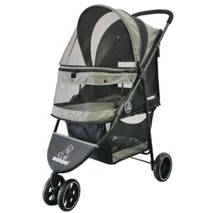 ROODO 3 Wheel Dog Pet Cat Stroller Best Lightweight Foldable Compact Portable Jogger All Terrain Travel Pet Gear Puppy Kitty Stroller for up to 30lbs Medium Small Dogs and Cats(Cationic ash)