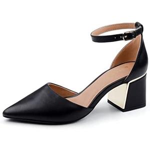 BCTEX COLL Womens Pointed Toe Pumps Shoes Ankle Strap Chunky Low Heels Metal Lined Sandals Designed for Women Size 7.5