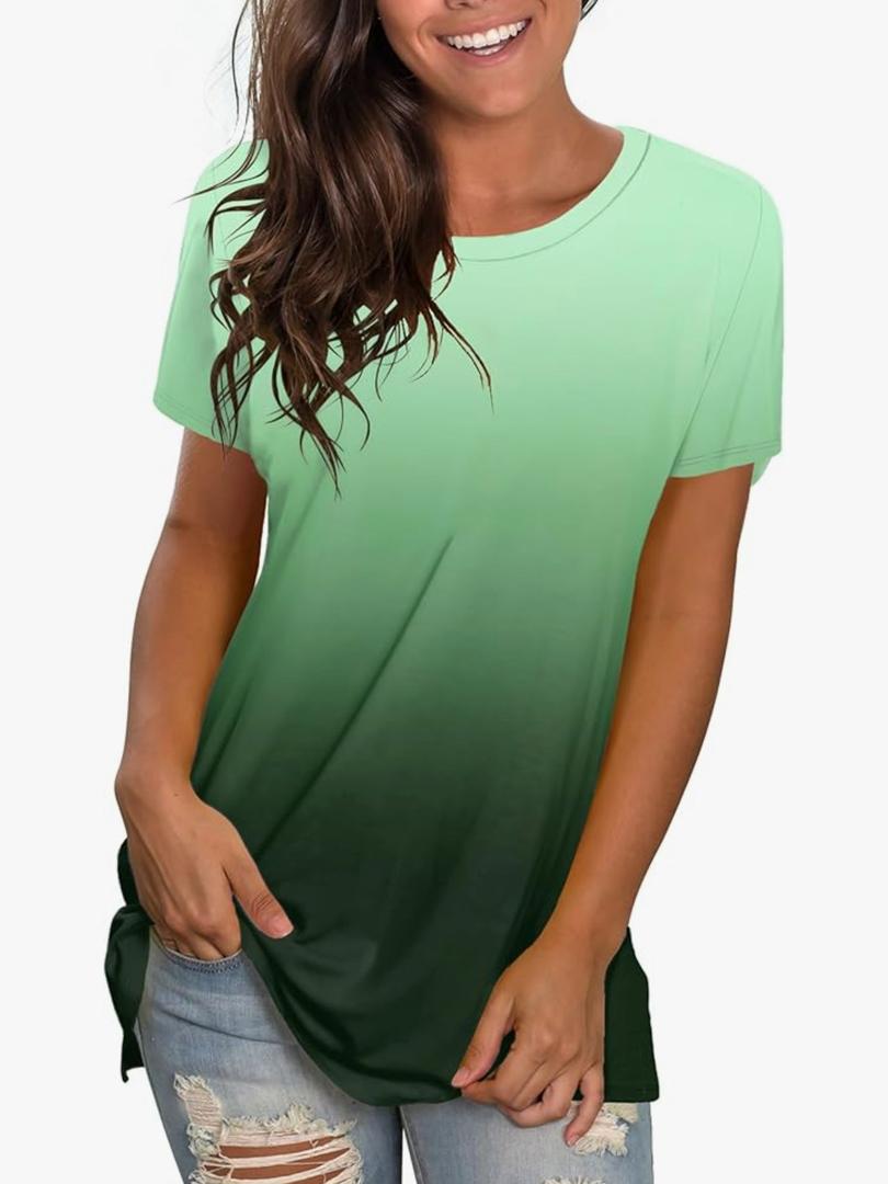 Saloogoe Womens Tops Dressy Casual Summer Outfits for Women 2025 Beach Vacation Clothes Tshirts Shirts Trendy Green M