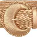 XZQTIVE Women's Woven Elastic Waist Belts Wide Stretchy Boho Belt for Summer Western Dresses with Big Braided Round Buckle