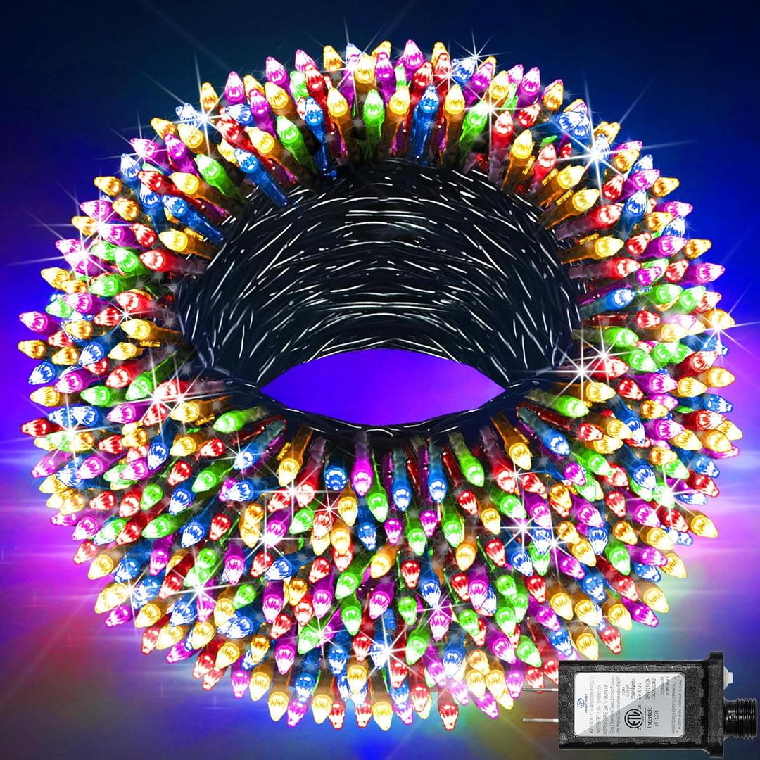 1500 LED Christmas Lights Outdoor with 12 Modes, 470FT Green Wire Christmas String Fairy Lights with Timer & Dimmable, Waterproof Twinkle Tree Lights for House Party Wedding Xmas Decor, Multicolor