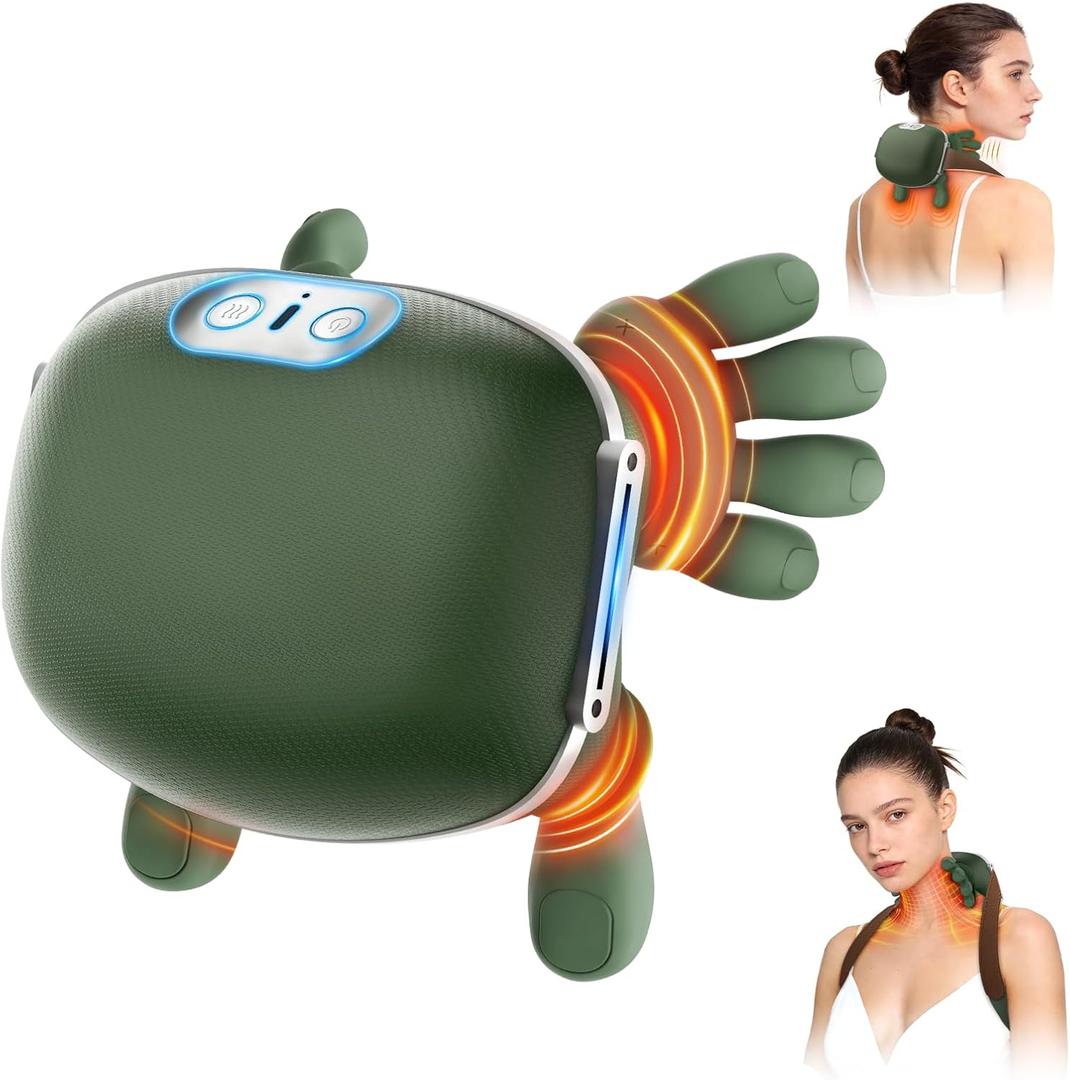 Neck Massager with Heat, Bionic Deep Tissue Shiatsu Kneading, Cordless Rechargeable HandsFree Wearable for Muscles, Home Office Back and Shoulder Massagers with Fingers