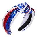 4th of July Women's Headband Fourth of July Knotted Headband Sequin Beaded Patriotic Hairband Red White and Blue for USA Independence Day Decor