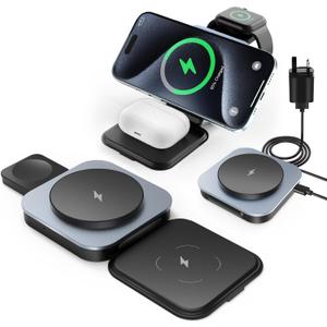Ufanore Wireless Charger, 3 in 1 Foldable Portable Mag-Safe Charger Station for iPhone, Magnetic Wireless Charger Stand Compatible with iPhone 16/15/14/13/12 series, Apple Watch and AirPods