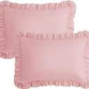 KKJIAF Ruffle Pillow Cases Standard Size Set of 2, Ruffled Pillow Covers with Envelope Closure, Wrinkle Resistant Pillowcases 20" x 26", Ruffled Pillow Shams, Light Pink
