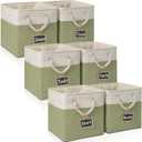 13 x 13 storage cubes[6 Pack],Cube Storage Organizer Bins with Rope Handles, Eco-Friendly Linen Collapsible Organizers for Closet, Nursery, Toys, Office, Bathroom  Dual Color Design.(White&Green)