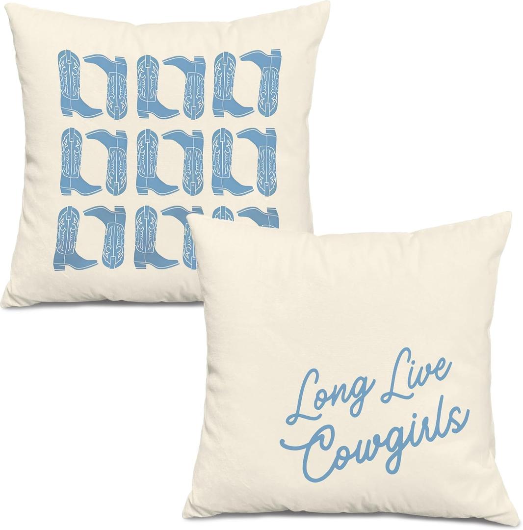 okaxscm Long Live Cowgirls Western Pillow Covers 18x18 Set of 2, Coastal Cowgirl Room Decor, Cowgirl Bedroom Decor, Western Room Decor for Teen Girls, Cowgirl Stuff, Western Gifts for Women (Blue)