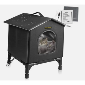 Heated Cat House for Indoor Cats in Winter, Waterproof, Fully Insulated Shelter for Stray and Feral Cats, Great for Cat Houses for Outdoor Cat and Cat Beds for Indoor Cats (BlackHeat, Small)
