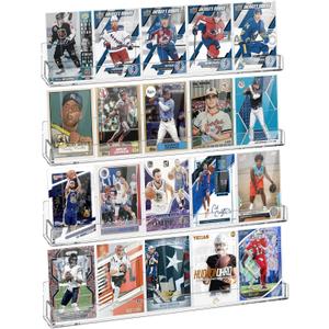 tutata Sports Card Display Shelf for Wall, Hold 16 Graded or 20 Sleeved Trading Cards- 4 PCS Acrylic Shelves for PSA SGC BGS Graded Trading Slabs (15" long x 1.57" wide x 1.97" high)