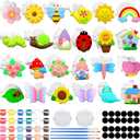 Simgoing 24 Sets Spring Theme Arts and Crafts Set Ceramic Painting Kit Unpainted Paintable Ceramics with 24 Magnet 2 Palette and 4 Brushes, Paint Your Own DIY Figurines
