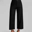 MOHHOM Womenâ€™s High Waisted Wide Leg Cropped Pants Stretchy Business Casual Work Pants with Pockets(Black,Small)