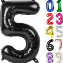 5 Balloon - Black Birthday Number Balloons, 40 Inch Large Foil Balloons for Men Women Boys Girs Black Themed Birthday Decorations