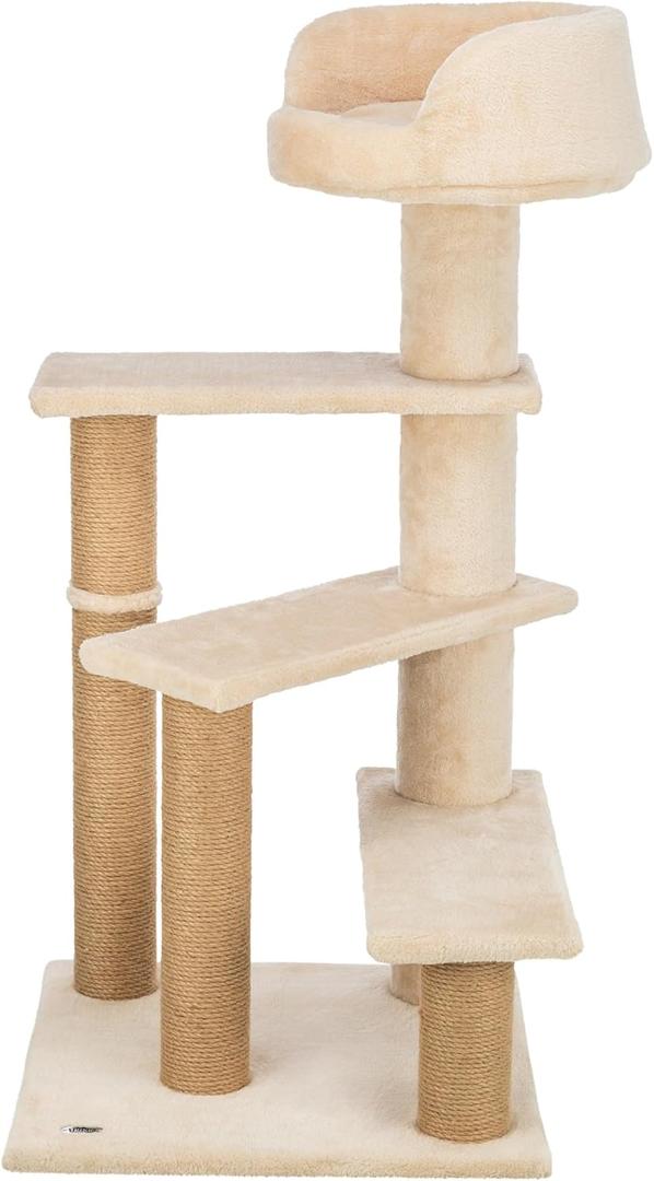 TRIXIE Tulia Senior Cat Tower with Scratching Posts, Four Platforms, Top Platform with Backrest, Beige Medium