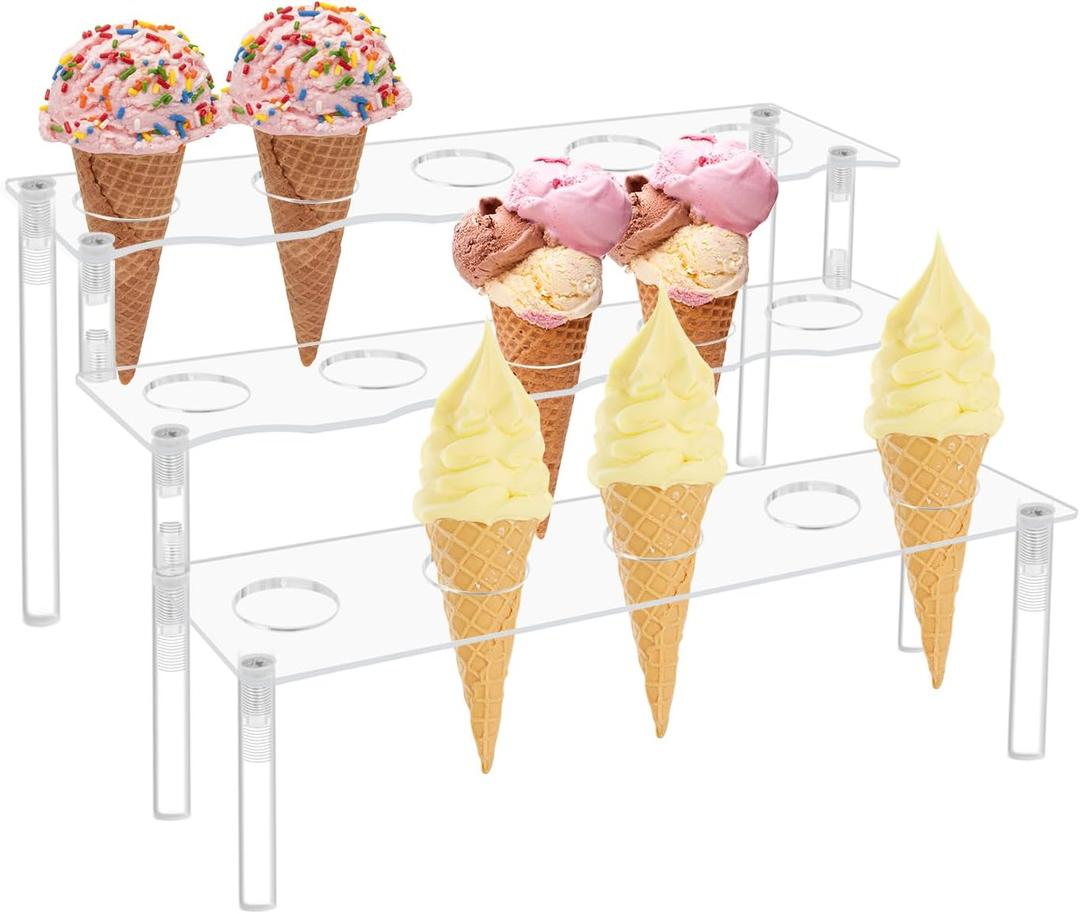 15 Holes Cupcake Stand- Ice Cream Cone Holder Stand with 3 Layers, Clear Acrylic & 1.26inch Diameter for Parties and Displays