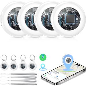 2026 New [Apple MFi Certified] (iOS Only) Tracker Tags-4 Pack, Tukio Bluetooth 5.3 GPS Tracker for Apple Find My, Replaceable Battery, 100dB Key Finder and Item Locator for Car, Keys, Luggage, White