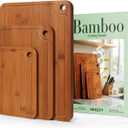 Bamboo Cutting Boards for Kitchen Set of 3, Wooden Cutting Board Non Toxic with Side Handle, HKKZYT Wood Chopping Board with Deep Juice Groove, Knife-Friendly, Kitchen Gift (Dark Color)