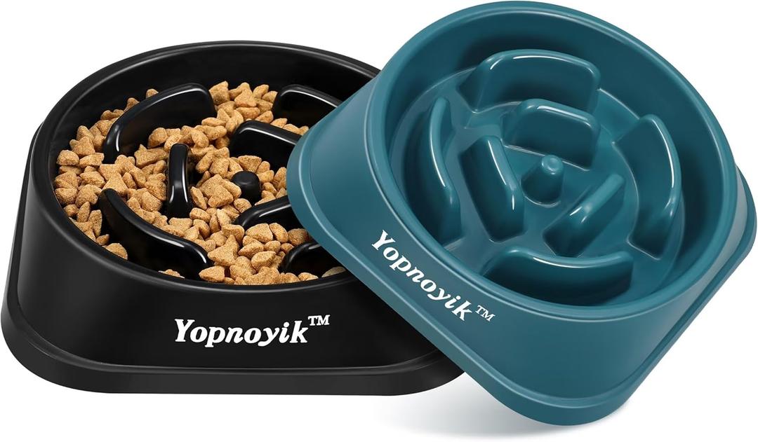 2 Pack Slow Feeder Dog Bowls for Healthy Eating, Non-Slip and Anti-Choking Design, Reduces Bloating & Overeating for Large Dogs, Easy to Clean (Black and Navy Blue)