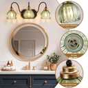 Vintage Bathroom Vanity Light, Bathroom Lighting Fixtures Over Mirror, Mid Century Style Farmhouse Light Fixtures with Green Glass Shades, Black Finish Wall Mount for Bedroom (Green, 3-Light)