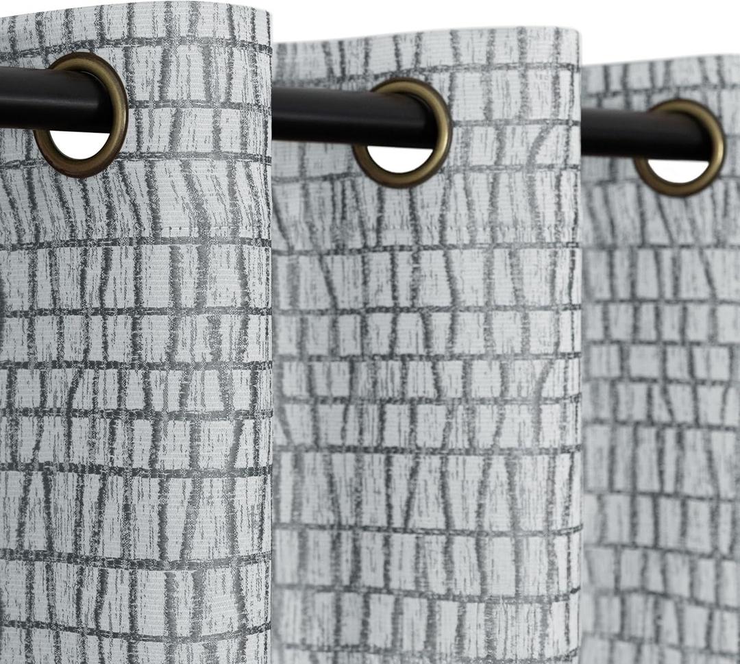 Grey Pattern Curtains 63 Inch Length for Bedroom 2 Panels 50% Blackout Beautiful Cute Embroidered Gingham Textured Decorative Curtain for Living Room Boho Vintage French Country Style 52x63 Gray White