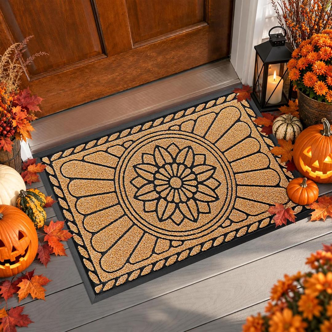 Mibao Front Door Mat, Heavy Duty Durable Welcome Mat for Outdoor Indoor, Dirt Trapper Waterproof Super Mud Scraper Door Mat for Entryway Outside Patio Porch, 36" x 24", Yellow Rectangular
