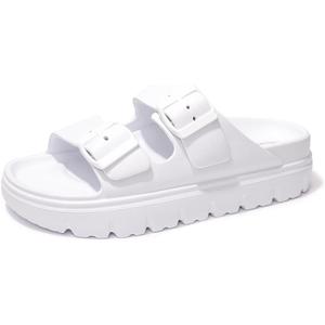 FUNKYMONKEY Women's Comfort Slides with Arch Support, Non-Slip Lightweight Foam Slip-on Flat Beach Sandals with Adjustable Buckle for Vacation & Everyday Wear