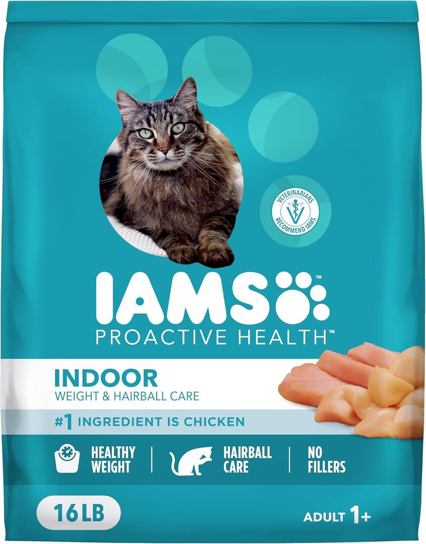 IAMS Proactive Health Dry Cat Food, Indoor Weight and Hairball Care Cat Food Dry Recipe, with Real Chicken in Every Bite, 16 lb. Bag (EXP 07/28/27)