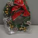 1 Pc Lighted Christmas Wreaths, 12 Inch Pre Lit Small Xmas Wreath with Large Bow, Pine Needle Wreath with LED Lights Battery Operated Xmas Ornaments for Front Door Wall Christmas Party Decor(Gold)