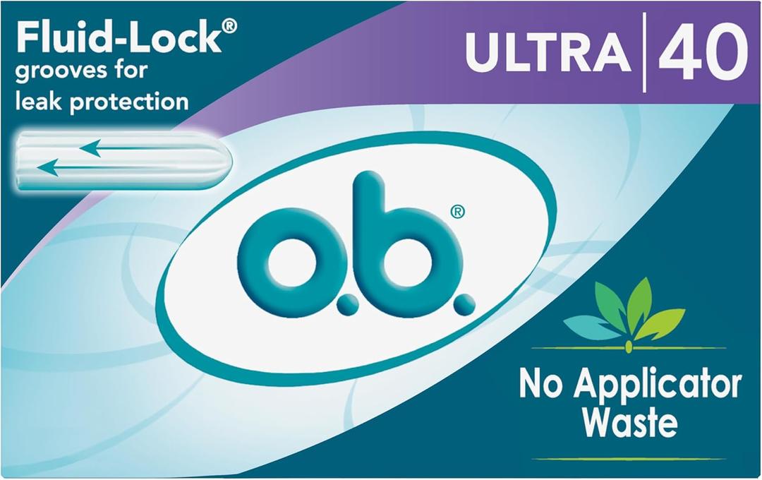 o.b. Tampons No Applicator, Fragrance-Free - 40ct | Applicator-Free Tampons Ultra, Feminine Care, ob Tampon Ultra, Period Products (40 Count (Pack of 1))