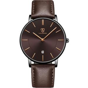 L LAVAREDO Watch for Men, Extremely Thin Mens Watches Minimalist Analog Men's Leather Wrist Watches with Time/Date, Birthday Gift for Men Boyfriend