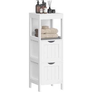 VASAGLE Storage Cabinet, Storage Organizer Rack Stand for Bathroom, Living Room, Bedroom, Multifunctional Corner Unit, 2 Drawers, 35 Inches in Height, White 
