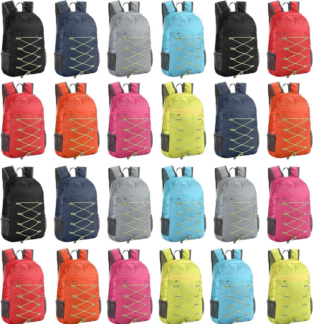 24 Pcs Backpacks in Bulk - 17 Inch Multicolor Foldable Backpacks with Elastic Draw Cord Bookbags for School, Outdoor Travel, Camping