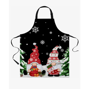 Red Black Plaid Christmas Aprons for Women With Pockets, Xmas Gnomes Tree Snowflake Winter Kitchen Cooking Apron