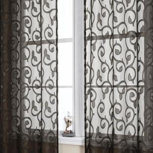 OWENIE Furman Chocolate Sheer Curtains 72 inches Long for Bedroom Living Room 2 Panels Set, Light Filtering Sheer Door Curtains with Elegant Clip Jacquard Rod Pocket Curtains, 2 Pcs = 80" Width