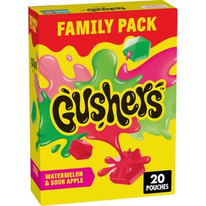 Gushers Fruit Flavored Kids Snacks, Watermelon and Sour Apple Flavor, 20 Pouches, Family Pack, 16 oz BBD: 10-05-26
