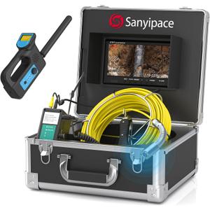 Sanyipace Self-Leveling Sewer Camera 165FT, Drain Plumbing Camera with 512Hz Pipe Locator, Feet Meter Counter, for Plumbers Homeowner Home Inspectors Construction Maintenance Worker