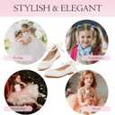Girls Flower Girl Shoes, Mary Jane Ballet Flats with Pearl Ankle Strap, Princess Dress Shoes for Wedding Party School (Beige), 3 Big Kid