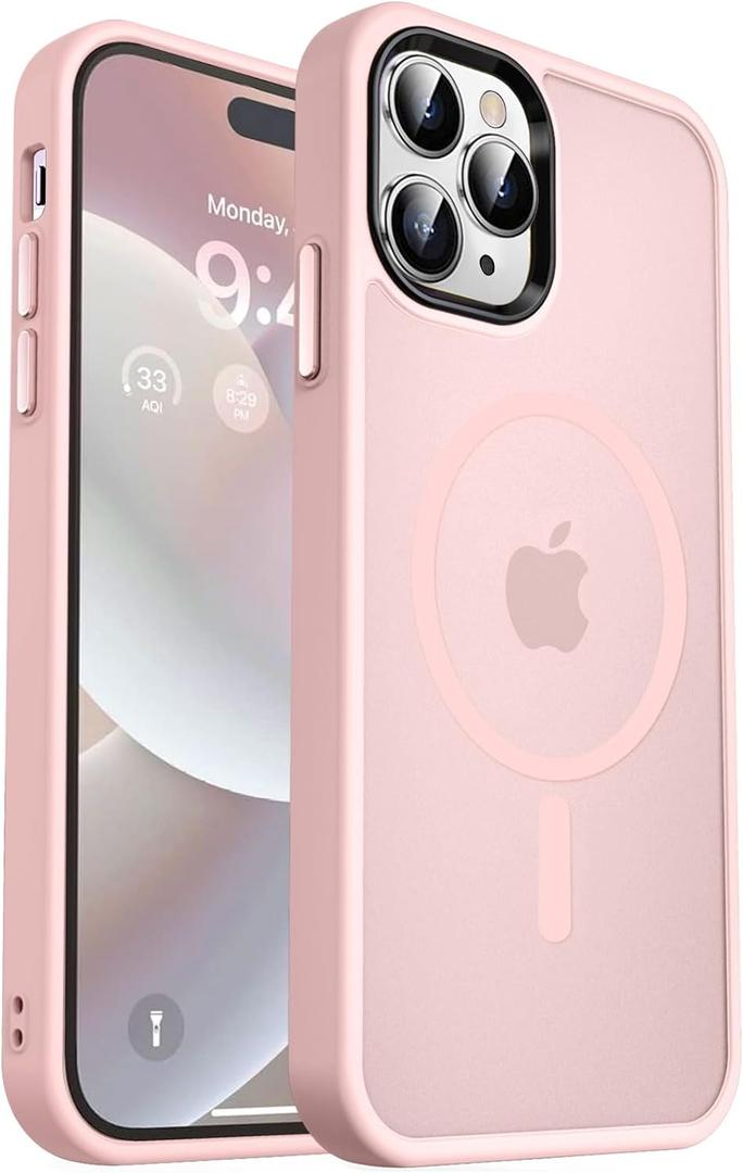MOCCA Strong Magnetic for iPhone 14 Pro Max Case [Compatible with Magsafe] [10FT Military Grade Protective] Translucent Matte Slim Shockproof Case for iPhone 14 Pro Max 6.7"-Pink