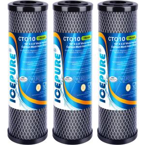 ICEPURE 1 Micron 2.5" x 10" Whole House CTO Carbon Sediment Water Filter Cartridge Compatible with DuPont WFPFC8002, WFPFC9001, SCWH-5, WHCF-WHWC, WHCF-WHWC, FXWTC, CBC-10, RO Unit, Pack of 3