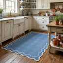 GarveeHome 3x5 Scalloped Washable Area Rug for Bedroom,Soft Solid Navy Entryway Rug Non Slip Low Pile Carpet Stain Resistant Throw Rug for Bedside Kids Room Office Dining Room