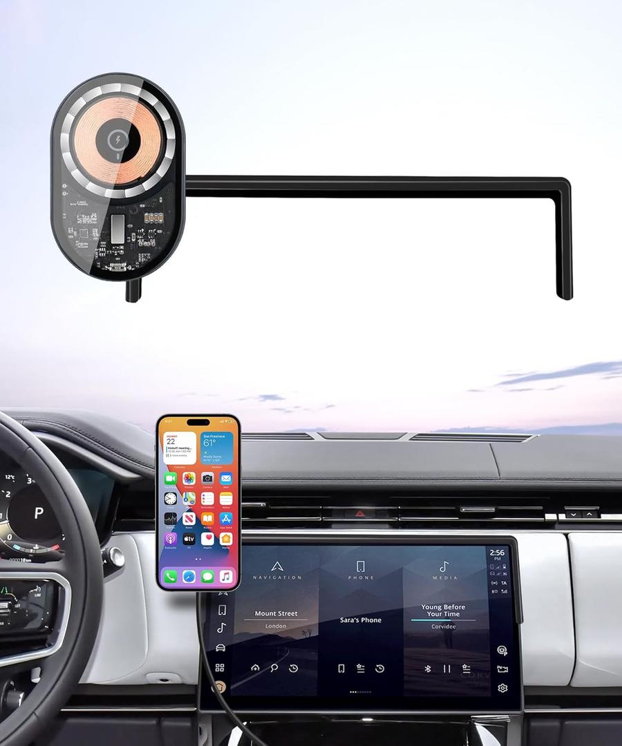 Wireless Charging Car Phone Holder for Land Rover Range Rover 2023-2026 / Range Rover Sport 2023-2026, 13.1" Screen Fixed Clip, 360 Rotation Car Phone Mount Compatible with MagSafe