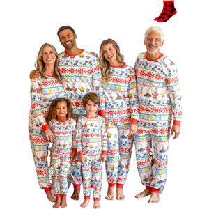 SPONGEBOB Family Matching Christmas Pajamas Set for Holiday Mommy and Me Cartoon Print Cozy Sleepwear for Kids & Adults (4-5T, White)