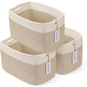 Cotton Rope storage Basket Bins Woven Basket for Organizing Shelves 15X10X9.3" Rectangle Decorative Baskets For storage Clothes Toys Books Towels Nursery basket organizer 3 pack white and brown