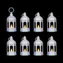 LLQ 8Pcs(5 Inch,White) Mini Moroccan Lantern Decor with LED Candle for Christmas Wedding Table Centerpiece, Small Vintage Hanging Ramadan Lanterns Lamp Ornaments for Eid Mubarak Decorations