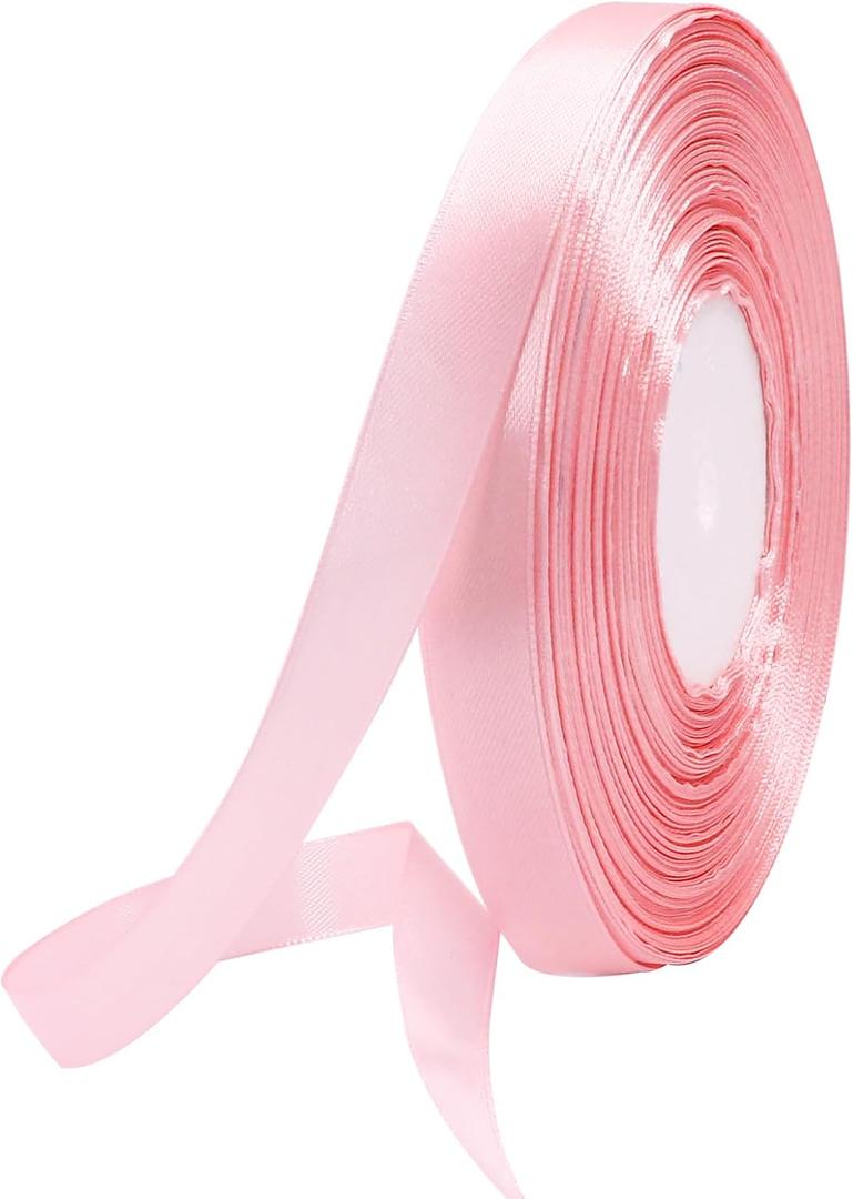 100 Yards 5/8 Inch Light Pink Satin Ribbon, Solid Fabric Ribbon Roll for Gift Wrapping, Floral Bouquets, Wedding, Party, Hair, Decoration, Bow and Craft