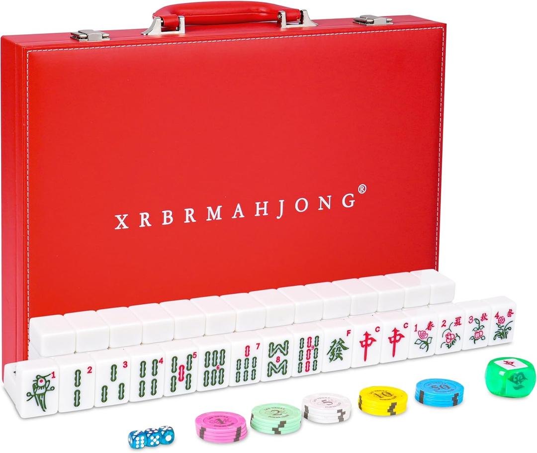 Chinese Mahjong Set, 146 Numbered Melamine 1.6" (40 mm), Large Size Complete Mah jongg Set with Carrying Travel Case (White Jade Color) (White Jade Color)