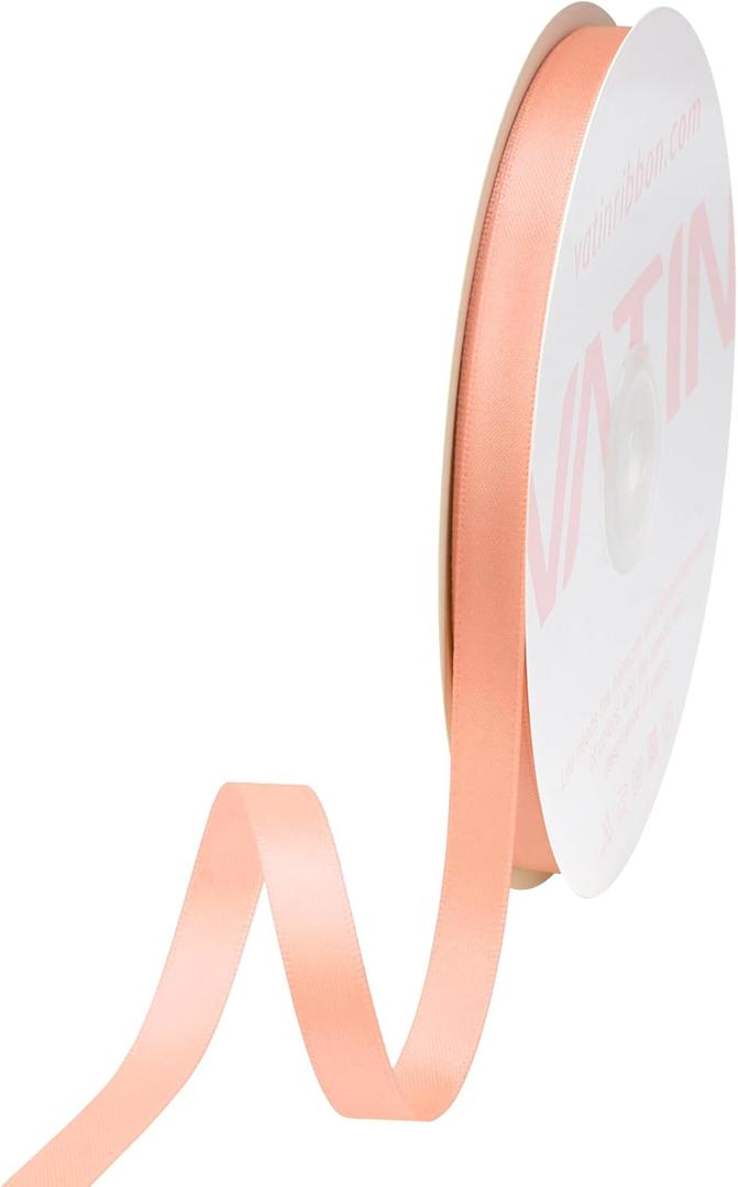 VATIN Double Face Peach Satin Ribbon 3/8" Continuous 25 Yards,Peach Polyester Fabric Ribbon use for Bows Bouquet, Gift Wrapping, Floral Arrangement Wedding Decoration
