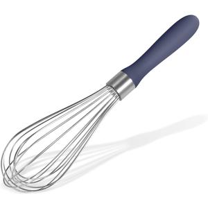 18/8 Stainless Steel Balloon Whisk, Doosu Kitchen Whisk for Cooking Handheld Egg Beater with Rust-Proof Sturdy Wires & Non-Slip Silicone Handle for Beating, Stirring, Blending (8 Wires, Navy Blue) (M)