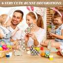 6 Pcs Easter Table Decorations Wooden Bunny Tiered Tray Decor Stand Signs Easter Bunny Tabletop Centerpiece with Rope Farmhouse Rabbit Decorations for Spring Party Home Office(Cute)
